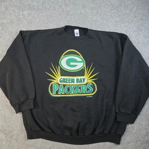 Vintage Green Bay Packers Sweatshirt Mens 3XL Black Football 90s Logo 7 - Picture 1 of 8