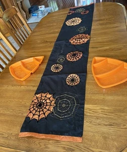 Pier 1 Halloween Table Runner 72” Beaded Spider Webs Black & Orange READ - Picture 1 of 8