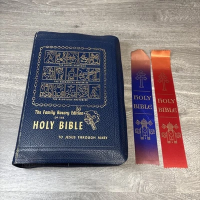 Vintage 1954 Catholic Holy Bible Family Rosary Edition Cover Detaching - Image 1 of 4