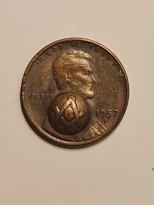 1957D with A Mason's Mark Added Error Lincoln Wheat Penny - Picture 1 of 6