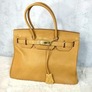 HIGH CLASS Handbag Gold Hardware Leather Yellow Authentic - Picture 1 of 24