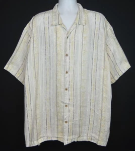 Tommy Bahama Shirt Mens 2XL Beige Linen Striped Short Sleeve Button Up Camp - Picture 1 of 11