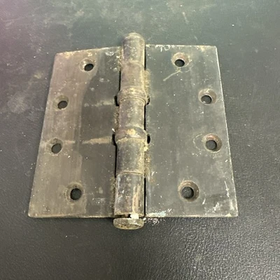 Vintage 1940s Industrial Heavy Black Cast Iron door hinge 4.5 X 4.5” (2154860) - Image 1 of 4