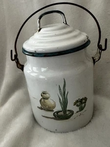 Vtg Enamelware Milk Can With Cactus Details On It Rusty Crusty - Picture 1 of 6
