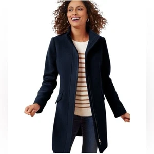 Talbots Damen Wollmischung Mantel Größe 8 Marineblau Stoff Gewebt in Italien Gold Reißverschluss - Bild 1 von 15