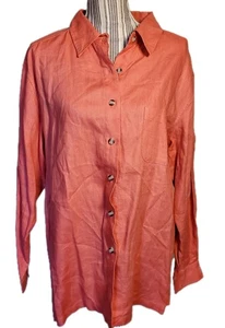 Camicia con bottoni Real Comfort 100% lino arancione corallo taglia L - Foto 1 di 8