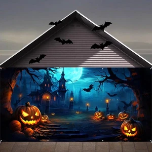 Banner de fiesta de Halloween con calabazas de murciélagos y para colgar en interiores y exteriores - Imagen 1 de 20