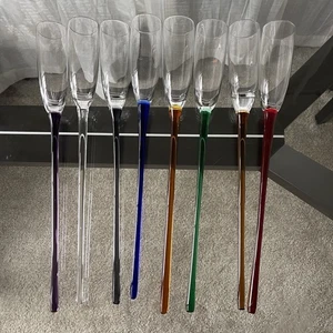 Vintage 8 Long Stem Hand Blown Glass Flutes Champagne Toasting Multi-Color Stems - Picture 1 of 6
