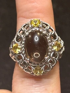 STERLINGSILBER RING KARIS GRÖSSE 7 RAUCHQUARZ & CITRIN - Bild 1 von 9