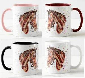 Caballo Animal de Granja Pintado Acuarela Arte Color Taza Oficina Trabajo Regalo - Imagen 1 de 17