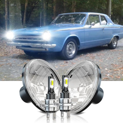 DOT Pair 7" inch Round LED Headlights Hi/Lo H4 For Dodge dart 64-1976 D100 - Image 1 of 4