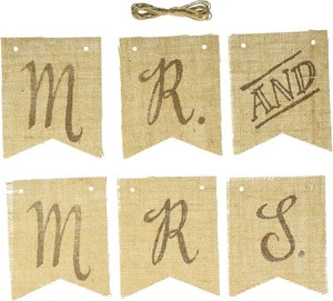 Rustic Wedding Bridal Shower Anniversary Party Decoration Burlap Pennant Banner - Picture 1 of 1