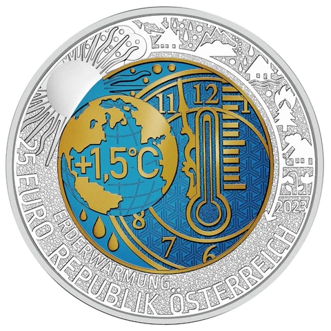 2023 Austria € 25 Euro Silver & Niobium Coin Global Heating Cover
