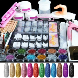 Pro Acrylic Nail Kit Acrylic Powder Glitter Nail Art Manicure Tool Tip Brush Set - Picture 1 of 12
