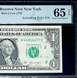 2013 $1 FEDERAL RESERVE NOTE- ASCENDING PAIRS LADDER #44556677 -PMG #65 EPQ GEM - Picture 1 of 4
