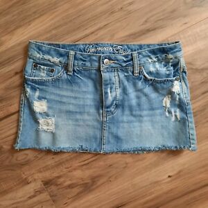 American Eagle AE Women's Denim Jean Mini Skirt Size 4 Button Fly Distressed 