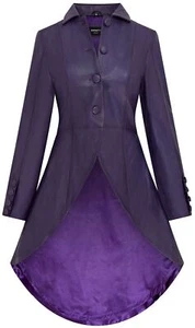 Womens Gothic Purple Full Length Leather Coat Victorian Flare Goth Punk - Picture 1 of 6