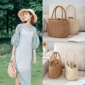 Straw Woven Beach Straw Bag with Drawstring Shopping Bag Summer - Picture 1 of 6