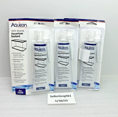 Sellador impermeable para acuario 100 % silicona Aqueon transparente no tóxico 3 oz (paquete de 3) Foto 1 de 4