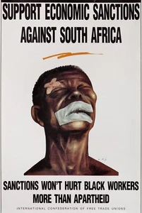 Póster holandés A2 de apoyo a las sanciones económicas contra Sudáfrica década de 1980 - Imagen 1 de 1
