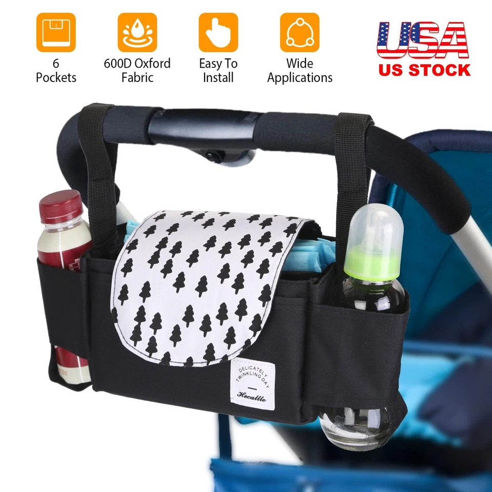 Baby Stroller Bag Trolley Bag w/ Cup Holder 6 Pockets for Paper Tissue Diaper US - Image 1 of 4