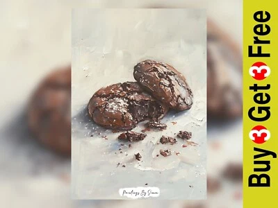 Rustic Impasto Chocolate Cookie, Painting Print 5"x7" on Matte Paper — 第 1/4 张图片