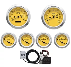 MOTOR METER RACING Clásico Amarillo 6 Calibre Set 85mm GPS Velocímetro MPH °F PSI - Imagen 1 de 12