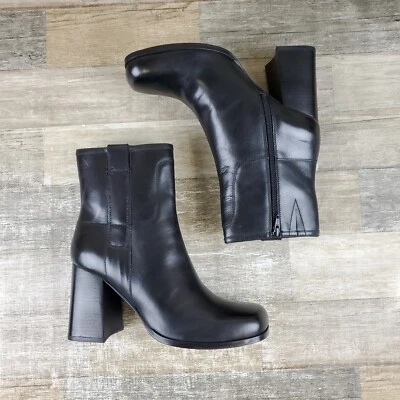 Free People Naomi Botas de Tacón al Tobillo para Mujer Talla 9.5 Cuero Negro Cremallera Lateral Foto 1 de 4
