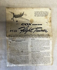 Vintage Original Cox PT-19 Thimble Drome Flight Trainer Manual/Instruction Sheet - Picture 1 of 5