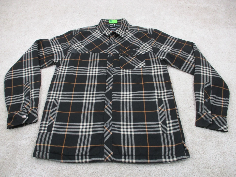 KAVU 衬衫夹克男式中号黑色法兰绒格子内衬口袋休闲纽扣 — 第 1/4 张图片