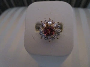 VINTAGE HOLLYWOOD COLLECTION HC 925 GOLD COLORED PINK CLEAR STONE ACENTS RING - Picture 1 of 6