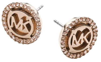 MICHAEL KORS MK Monogram Oro Rosa S/ Pendientes de Botón de Acero Cristales MKJ2942791 Foto 1 de 3