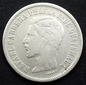 1861 Guatemala, 2 Reales, .903 Silver, KM-134 - Picture 1 of 2