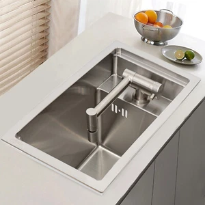 Single Bowl Kitchen Laundry Sink Stainless Steel Hidden Sink with Folding Faucet - Picture 1 of 16