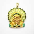 Pendant/Brooch Yellow Gold 18k Enamelled With Indian D'America - Part Single