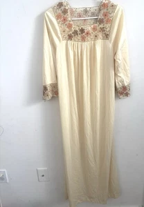 Maxi Vestido Sin Mangas Lencería Boho Pradera Vintage Años 70 Crema L Floral Bordado - Imagen 1 de 7