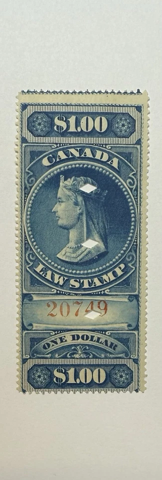 Canada #FSC5 1876 $1 blue Supreme Court Issue, punch cancel;  $75 CV - Image 1 of 3