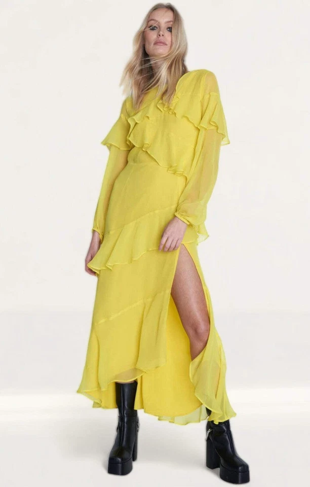 Maxi vestido amarillo Warehouse para mujer cuello alto PVP £139 Foto 1 de 3