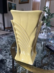 Vintage 1940's McCoy Pottery 9”H Yellow Art Deco Palms Vase READ - Picture 1 of 12