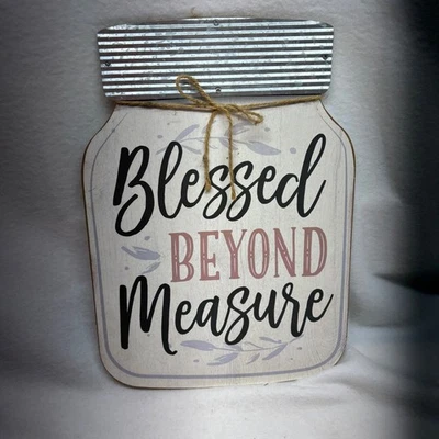 Country Farmhouse Mason Jar Blessed Beyond Measure Wood Sign Wall Decor - Image 1 of 4