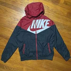 Nike Windrunner Jacket Mens Large Red Black Hooded Full Zip Lightweight Swoosh - Picture 1 of 8