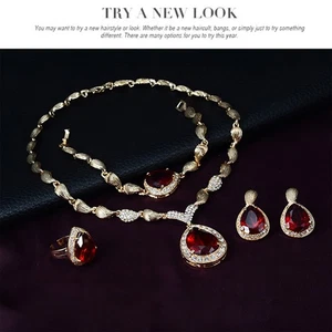 4tlg Damen Schmuckset Collier Kette Ohrringe Baracelet, Ring Set Schmuck Party  - Bild 1 von 19