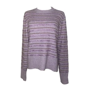 J Crew Pullover Lavendel Lila Pailletten Gold Streifen Rundhals Alpaka Wollmischung M - Bild 1 von 6