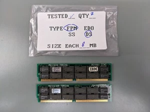 (2) IBM 8MB FPM SIMMs, 72-pin RAM Memory Sticks (16MB Total) 71F7011 64F3606 - Picture 1 of 3
