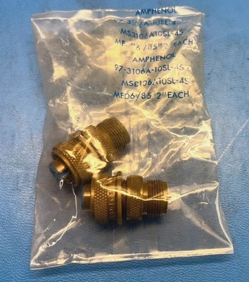 (2-Pack) Amphenol MS3106A-10SL-4S Circular Connector Plug - SIZE 10SL, 2 POS - Image 1 of 4
