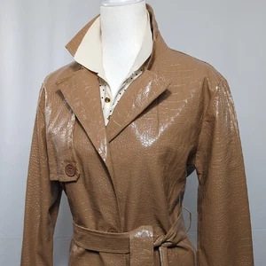 Miss Lola Vegan Patent Leather Trench Coat Snakeskin Chriselle Stause Large NWT - Picture 1 of 16
