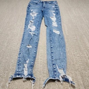 American Eagle Jeans Women 4 Super Hi Rise Jegging Stretch Denim Distressed Blue - Picture 1 of 10