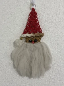 Vintage Weihnachtsmann Gesicht Handarbeit gehäkelt Makramee hängende Weihnachtsdeko 13 Zoll - Bild 1 von 3