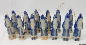 13 Blue Glaze Pottery Santa Christmas Ornaments - Picture 1 of 12