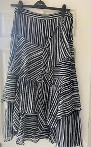 LADIES BLACK Midi White Polyester Lined Tiered SKIRT M&S Collection UK 14 - Picture 1 of 10